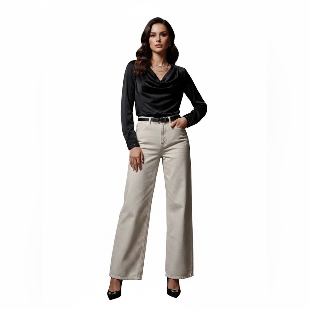 Goldsign Cream Wide Leg Jeans